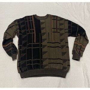 Men’s Tundra Canada VTG Coogi Style Neutral Browns Sweater Size Large Boxy